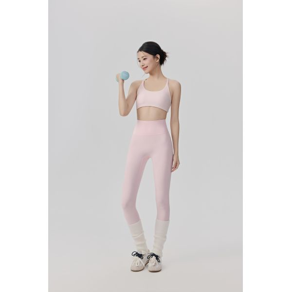 Light Pink Seamless Yoga Set for Women - Breathable Nylon Spandex Workout Bra and High Waisted Leggings