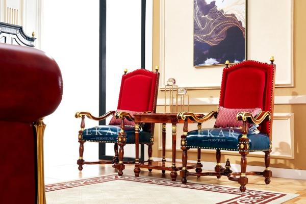 Classic Wooden Frame Leather High Back Living Room Leisure Arm Chair