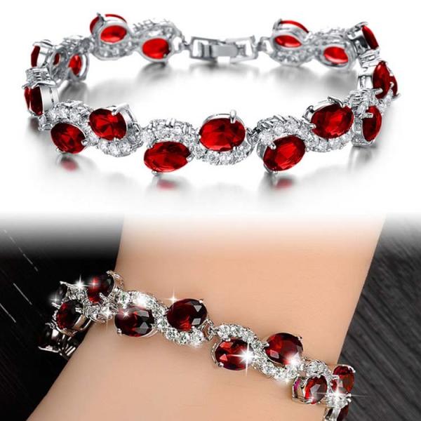 Women Platinum Plated Red Cubic Zirconia Bracelet Wedding Jewelry(JDS924RED)