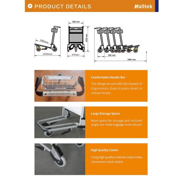 Aluminum Alloy Airport Luggage Trolley Using Airport With 3 Wheels