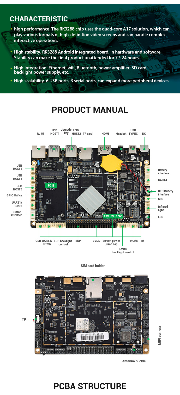 ПК ядра 1.8GHz промышленный Mainboard квадрацикла RK3288 мини умный