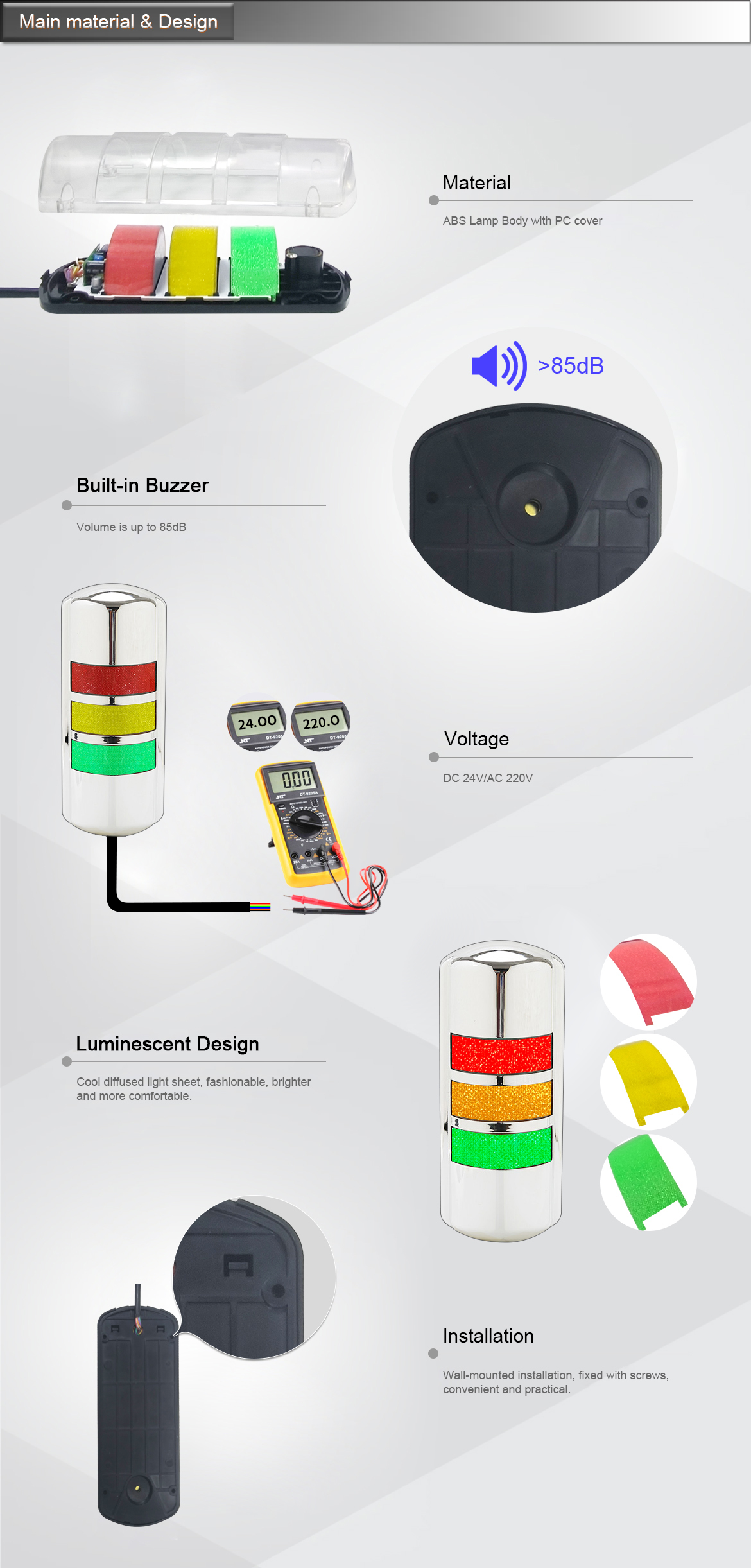 ONN-M4W RYG LED Indicator Light 24V 220V ABS Body Use For Automatic Equipment