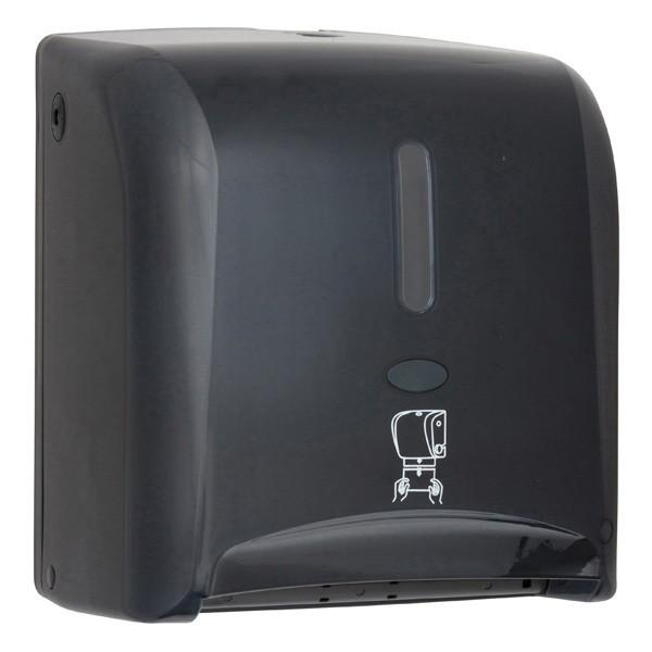 Mechanical Auto Cut Roll Paper Towel Dispenser for 20cm wide roll, black color, ABS plastic, Wall mounted