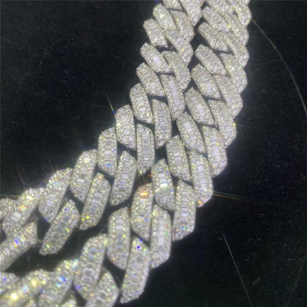 Dois Baguette real Cuban Link das fileiras VVS Moissanite Cuban Link Miami