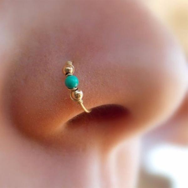 Fashion Retro Round Beads Nose Ring Nostril Hoop Body Piercing Jewelry