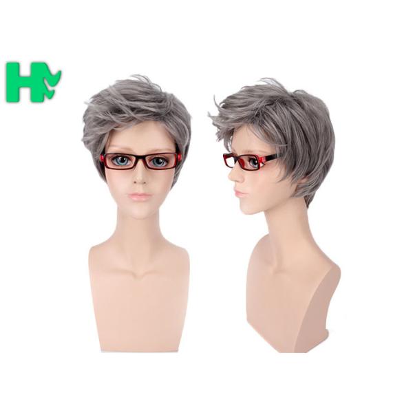 14 Inch Men Hair Wig Black Mixed Grey Kanekalon Fiber Professional