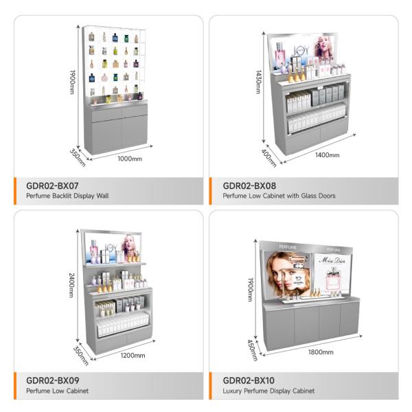 Skincare Display Rack Grey Oiled Wooden Skincare Cabinet With Led Lights For Multi-Functional Shop Counter And  Branded Display Stand