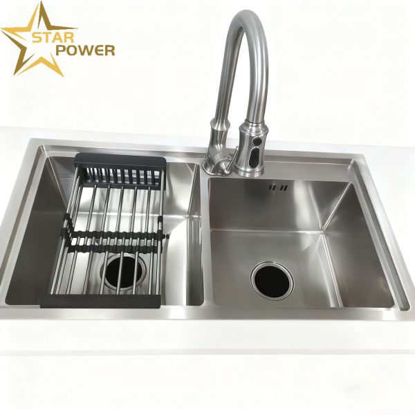 Designer Co-Branded Hand-Brushed Stainless Steel Sink with 304/316 Food Grade Material and 25-30cm Deep Basin