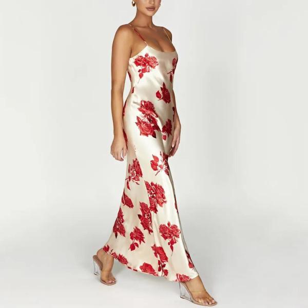 Custom Ladies Floral Casual Dress Long Summer Floral Maxi Satine Dress