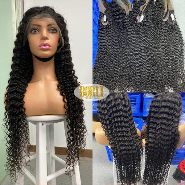 Human Virgin Hair Deep Wave 4x4 Lace Closure Wigs 180% And 250% Density