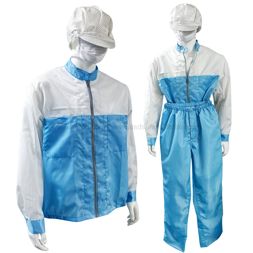 5cm Stripe ESD Anti-Static Jacket+Pants Set 99% Polyester+1% Conductive Carbon Filament