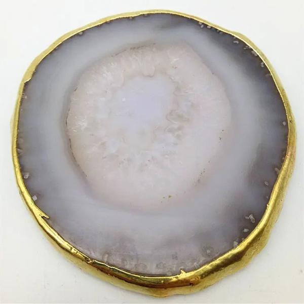Regional Feature Agate Coaster Gray Slices Polished Crystal Natural Gemstone Flower Pot Engraving Folk Art Carved