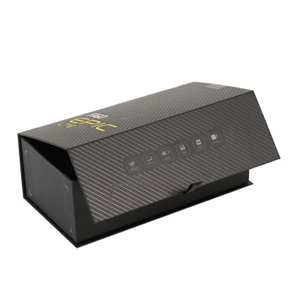 Magnetic Flap Closure Rigid Cardboard Luxury Black Packaging Gift Box With Paper Tray