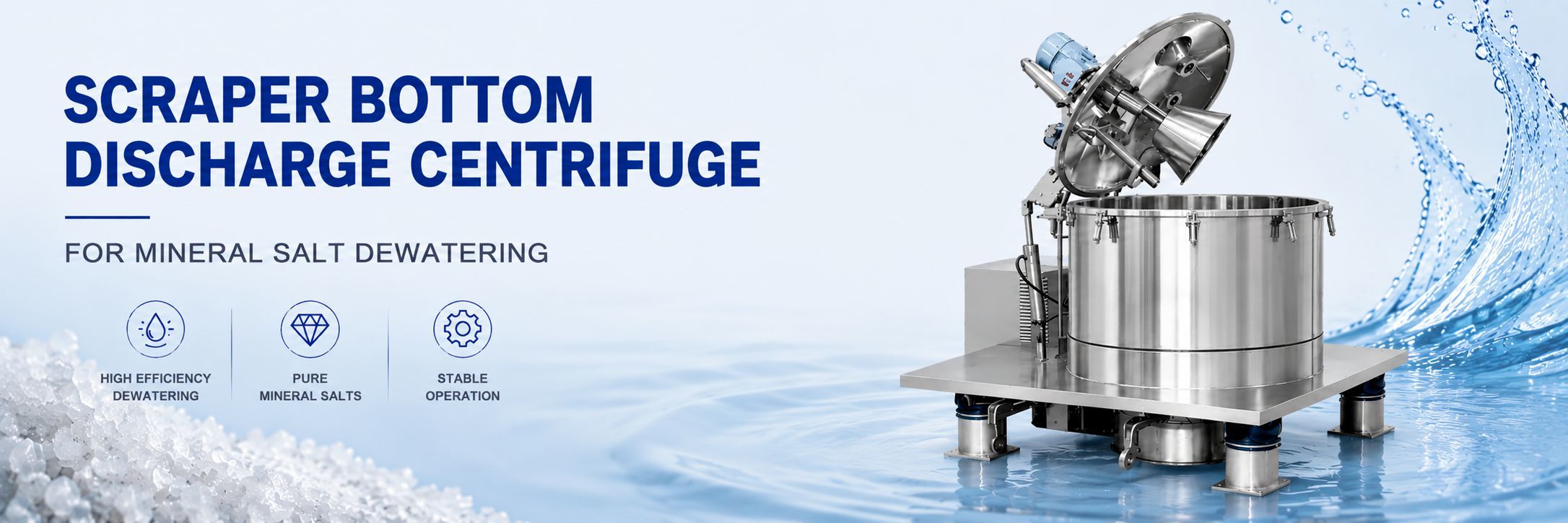 Scraper Bottom Discharge Centrifuge for Mineral Salt Dewatering