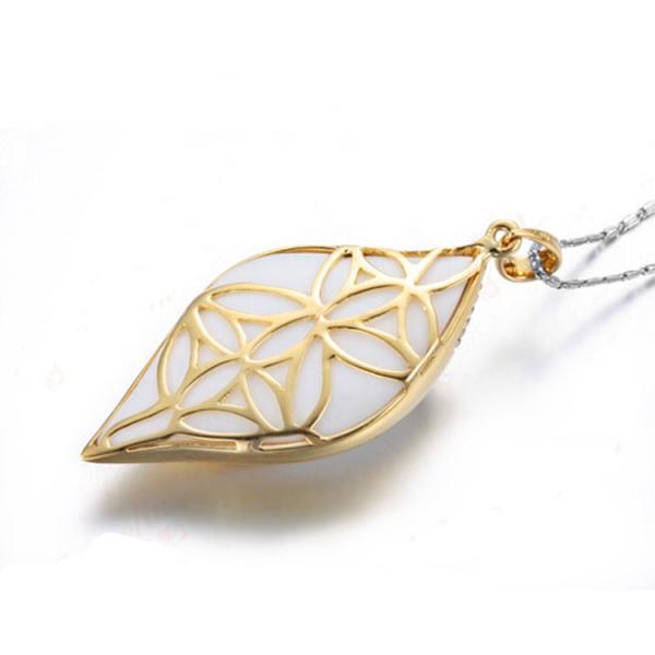 18K Yellow Gold Diamonds  White Agate Drop Pendant Earrings Jewelry (GDSET005)