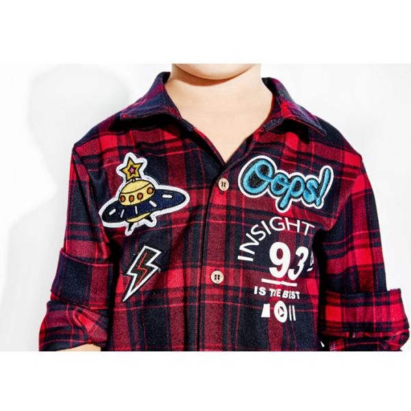 Checked Woven Fabric Kids Boys Clothes Kids Long Sleeve Polo Shirts Soft