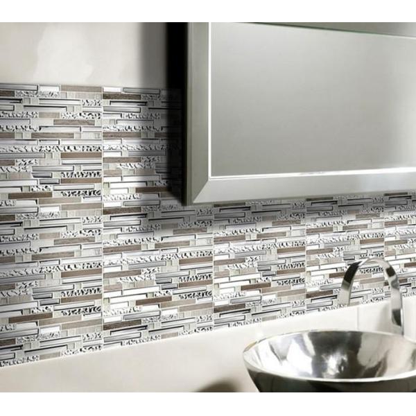 Natural Glossy Stone Bathroom Shower Wall Tiles , Peel And Stick Backsplash Tiles