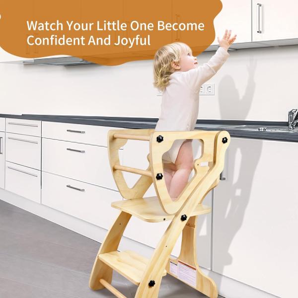 Printing Silk-Screen Printing/Burned Wooden Baby Adjustable Height Kitchen Step Stool with Safety Rails