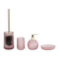 Pink Glass Bathroom Sets Pumpkin Shape Vertical Stripe Glass Lotion Dispenser Bottle Bathroom Countertop Accessories
