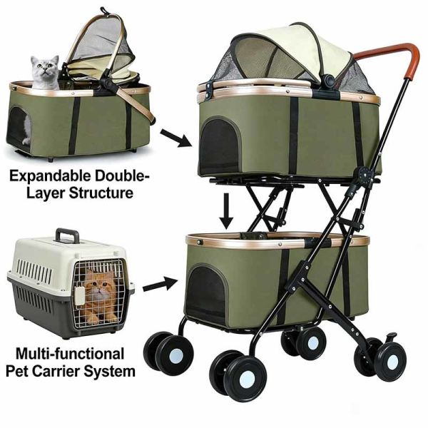 Foldable Pet Stroller Detachable Carrier Shockproof Waterproof 4 Wheel Travel Cart for Dog Cat B2B
