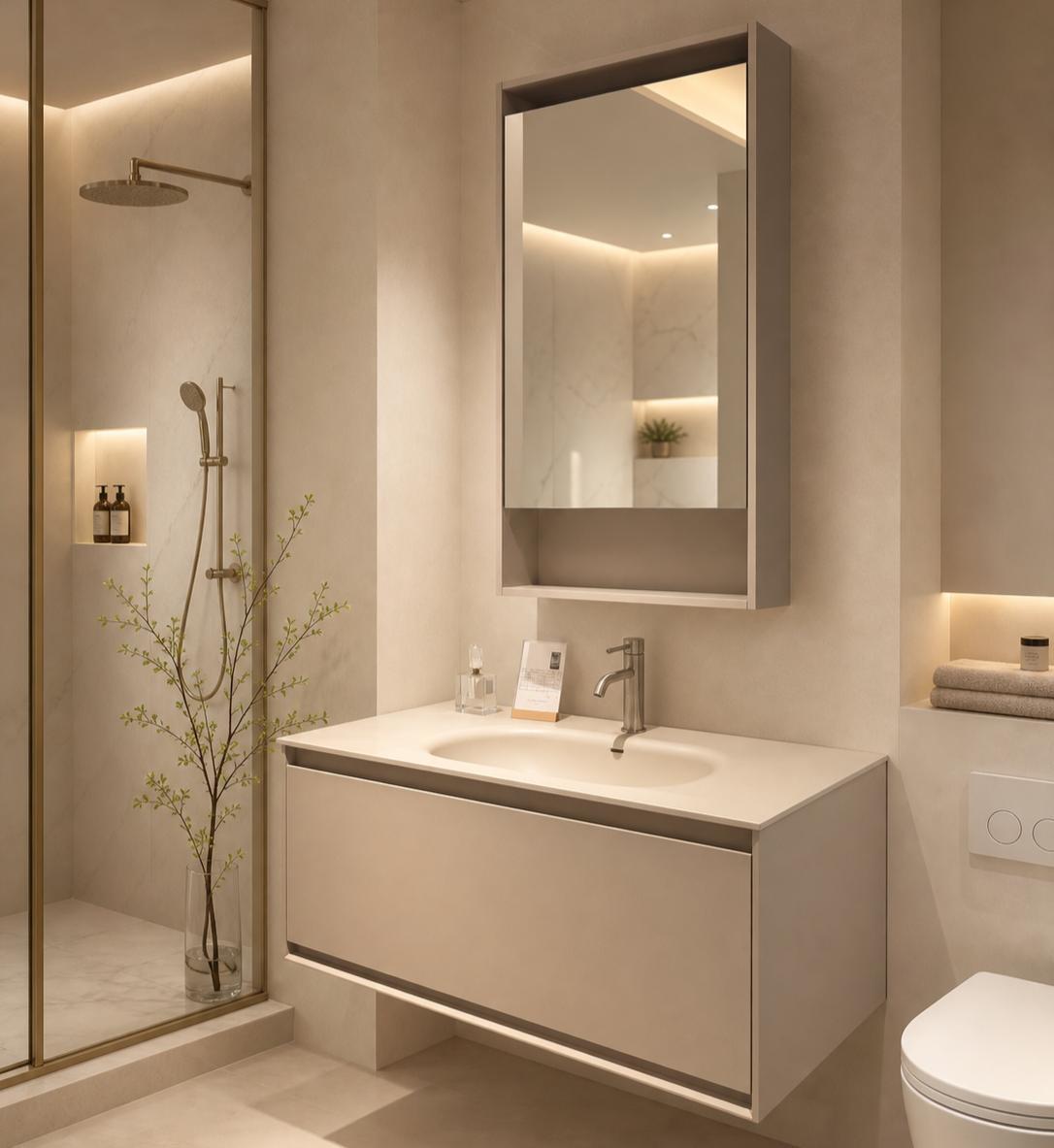 Wall Mounted Bathroom Vanity Units With Basin Mirror And Floating Cabinet 1000mm