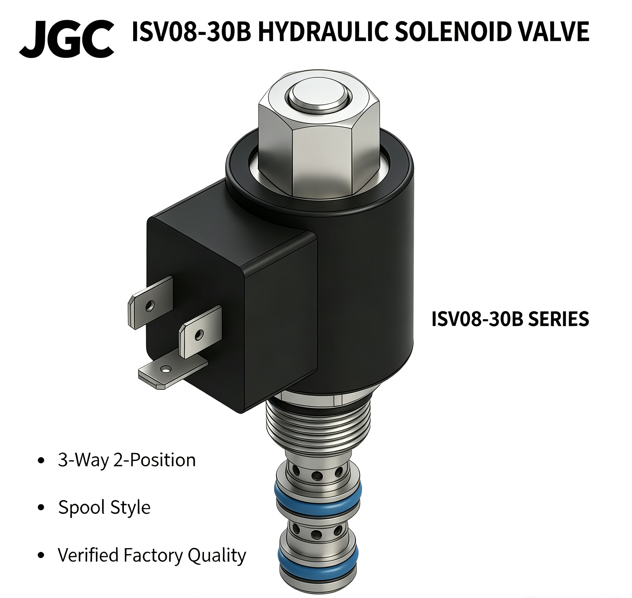 Industrial ISV08-30B Series Screw-in Hydraulic Solenoid Valve 3-Way 2-Position Spool Style, Verified Factory