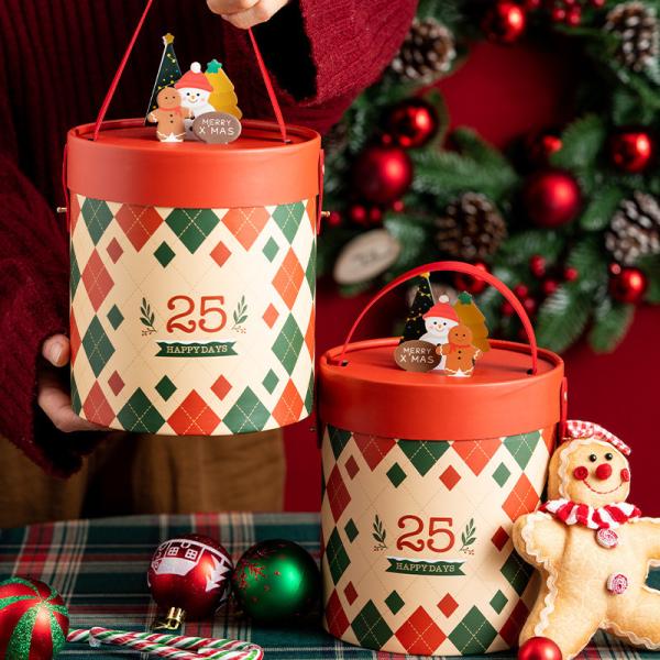 Caja de embalaje de regalo cilíndrica con logotipo personalizado con acabado superficial de estampado en caliente/UV/barniz para exquisitos regalos de Navidad