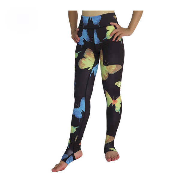 Высокие одежды йоги дам талии, брюки йоги кожи бабочки напечатанные сублимацией плотные