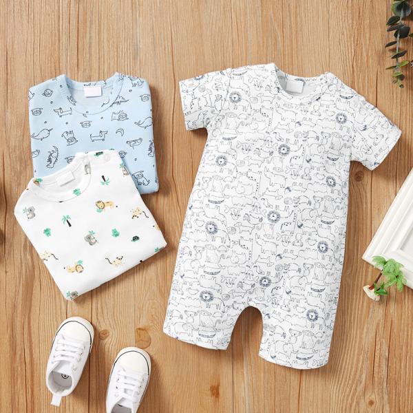 2023 Summer In Stock 100% Cotton Baby Jumpsuit Factory Reasonable Price Baby Rompers Short Sleeves Baby Clothing