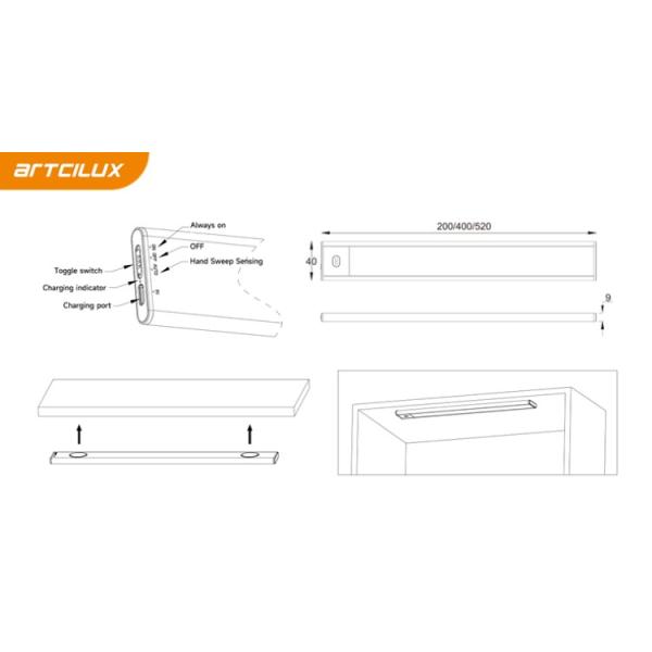5MM Thickness Under Cabinet Light Panel 1.25-3.25W 200-520mm Easy Surface Mounted Installation for Lighting