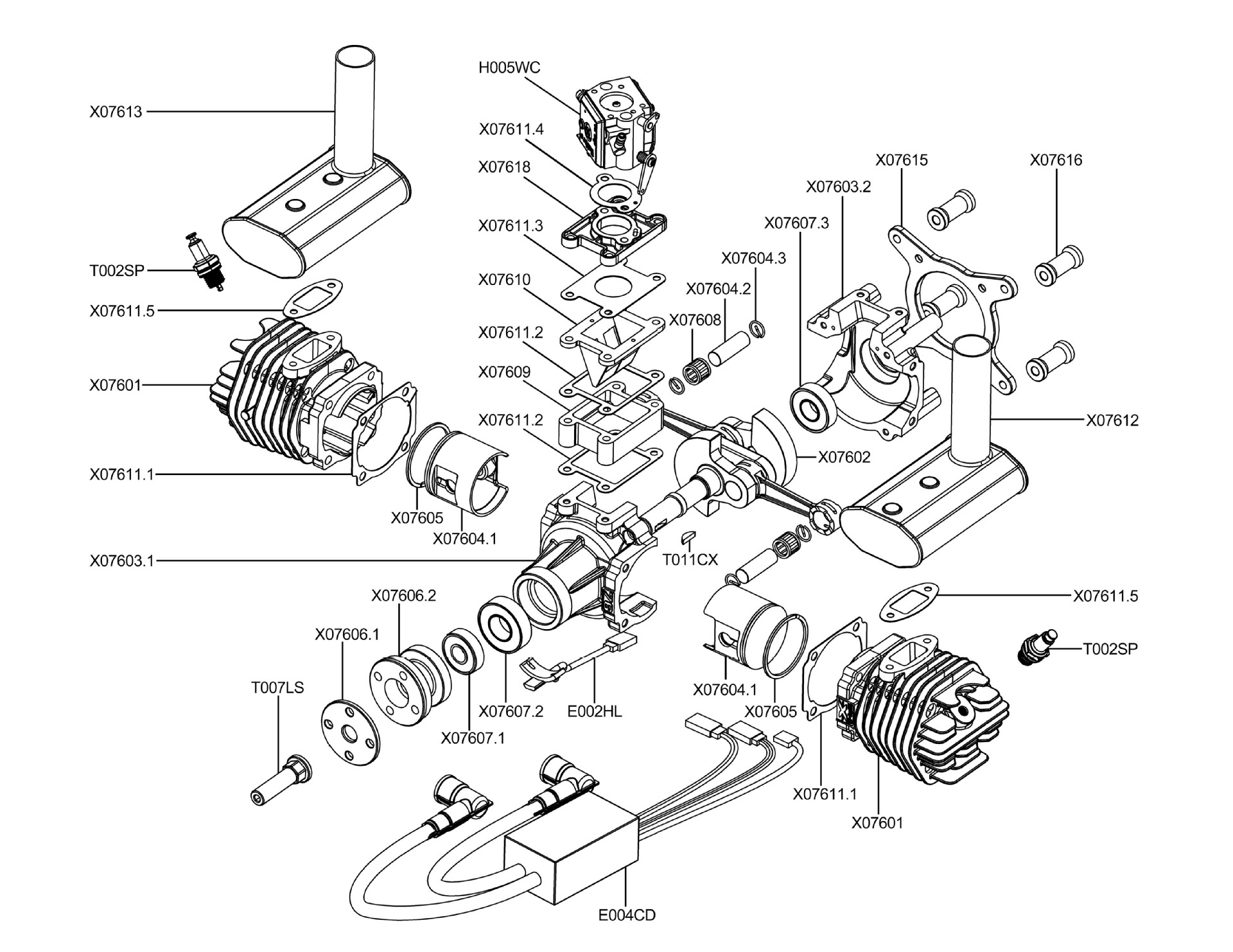 X-76cc-T Model Metal Airplane Gasoline Opposed Twin-Cylinder Two-Stroke Fixed-Wing Engine