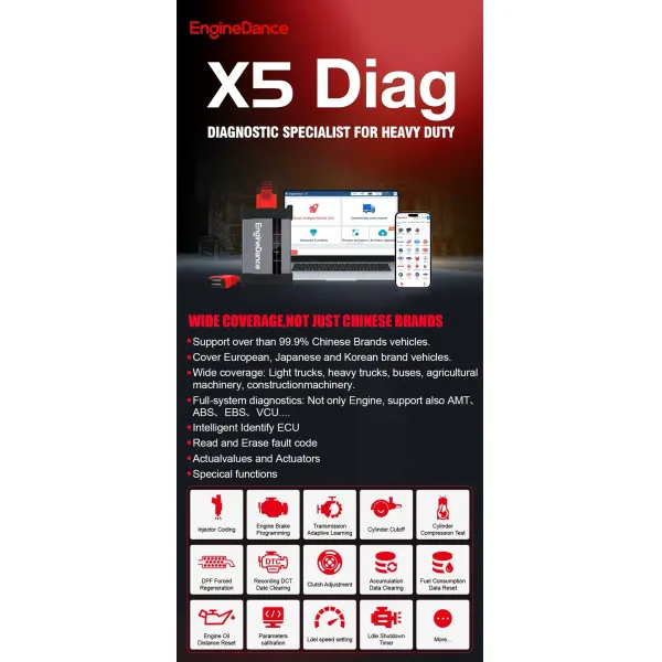 Engine Dance X5 Ultra Ecu Tuning Programming Tool Comprehensive Diagnosis Tool Tuning Machine for Truck &Diesel Vehicles