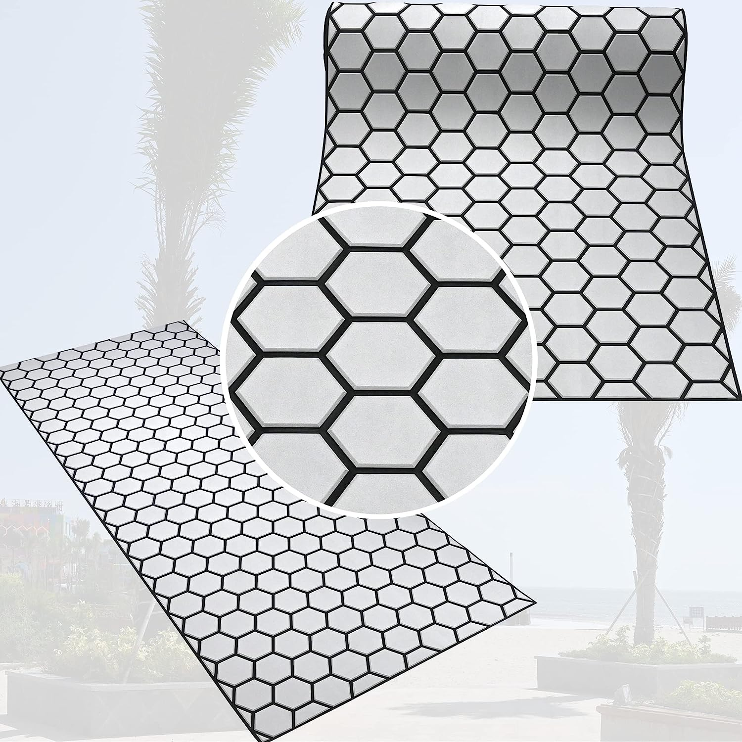 Self Adhesive CNC EVA Deck Sheet Light Grey Black Honeycomb Pattern