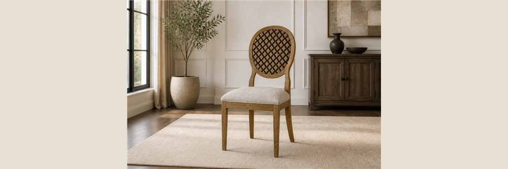 Oval Quatrefoil Back Upholstered Dining Chair CYC-060