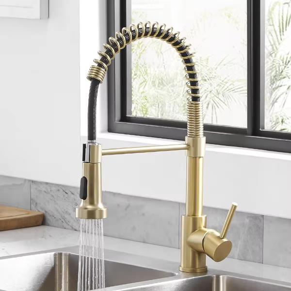 Kicthen Faucet 304 Stainless Steel Gold Pull Down Sprayer Spring Kitchen Mixer Faucet