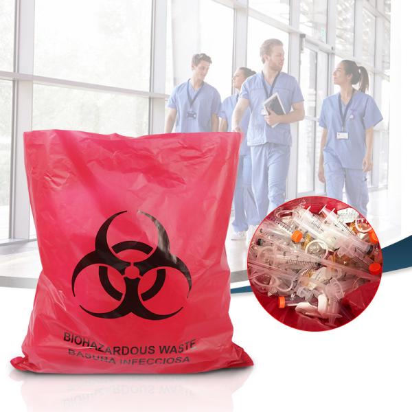Red Self Seal Biohazard Waste Healthcare Autoclave Bags With Adhesive Strip