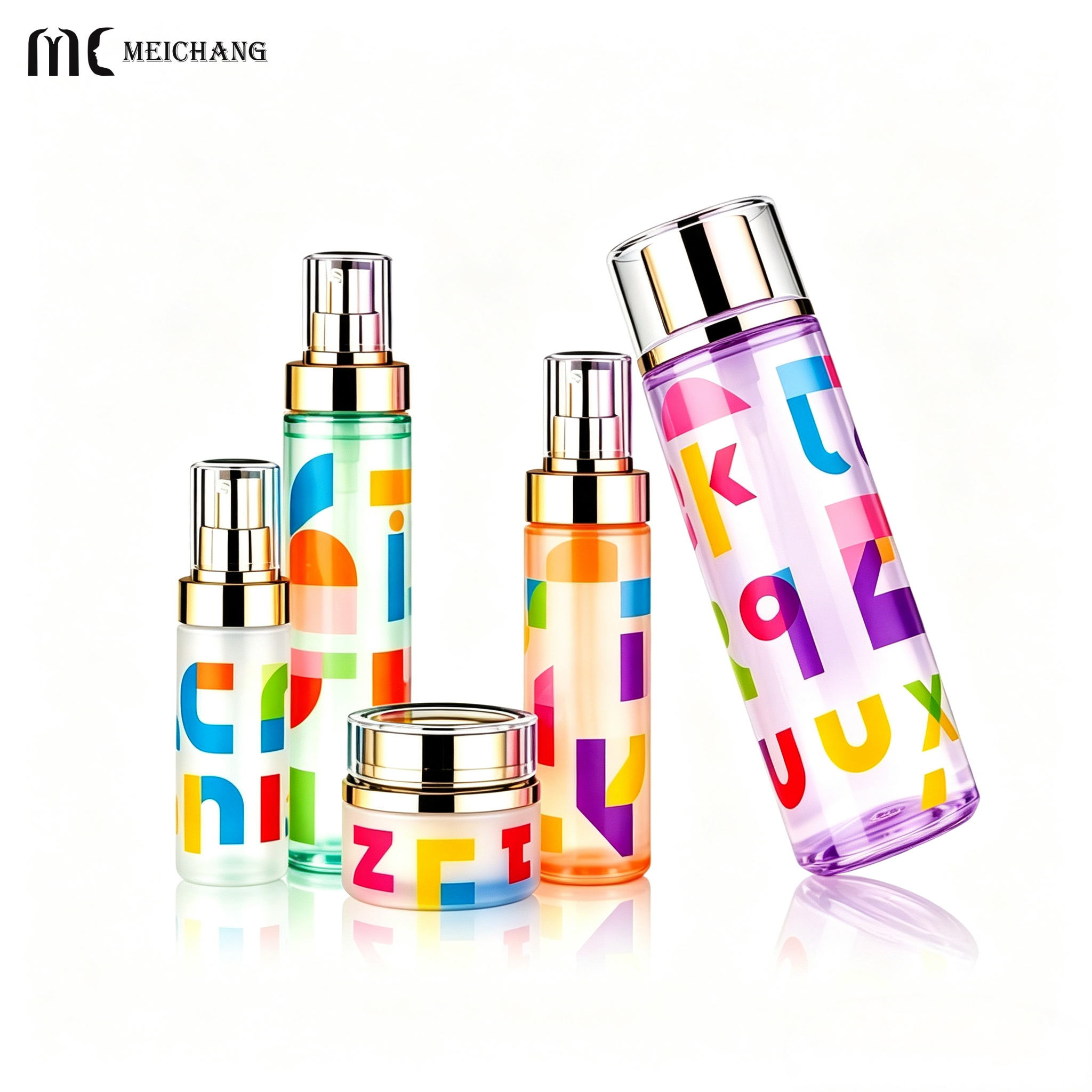 50g/100ml/120ml/150ml Premium Electroplated Glass Skincare Packaging Set with Crystal-Look Caps (MC-329)