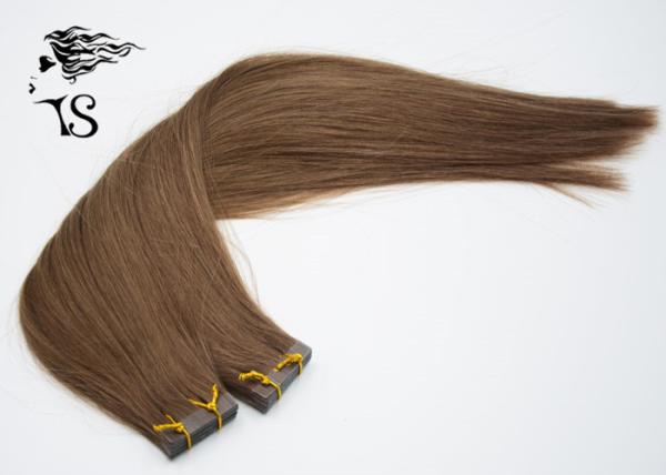 Dark Brown Indian Virgin Tape In Human Hair Extensions , Straight Indian Hair Extensions
