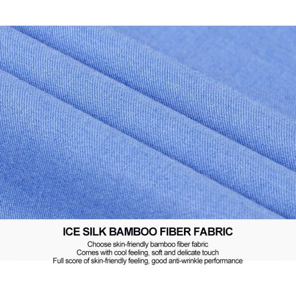 Camisa masculina de verão resistente a rugas e microelástica com tecido de fibra de bambu de seda de gelo