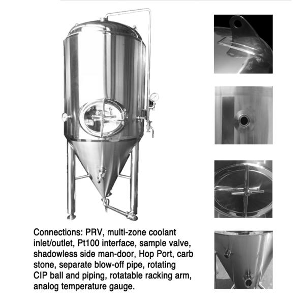 Stainless Steel Conical Fermentation Tank , Mirror Polish Beer Fermentation Tank