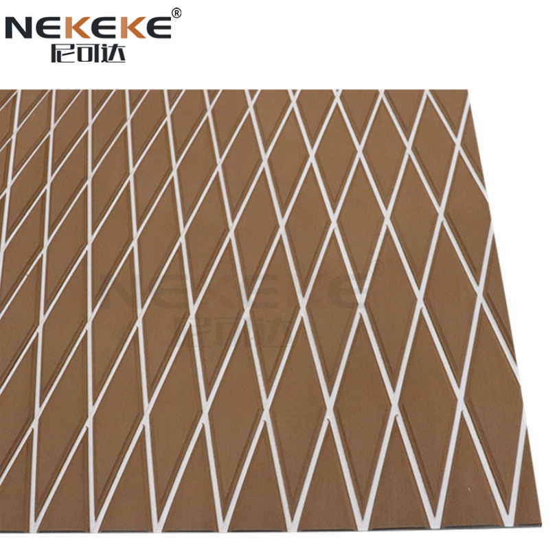 Self Adhesive CNC EVA Deck Sheet Light Brown White Diamond Pattern