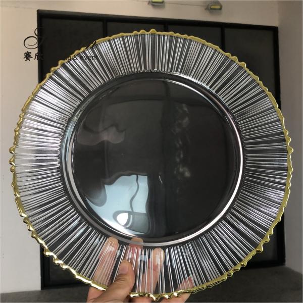Christmas Glass Charger Plate For Wedding Events Table Decoration Gold Rim Set Of 6