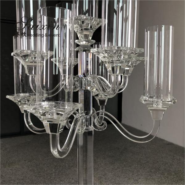 9 Branch Crystal Glass Candelabra Square Base Contemporary Crystal Candle Holders