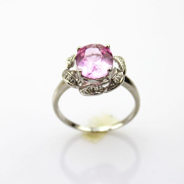 Women Jewelry Pink Cubic Zirconia 925 Silver Ring (R232)