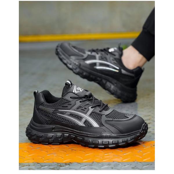 Zapatos de seguridad cómodos Transpirables PU Tejido Volador Zapatos de trabajo Puntera de acero Antigolpes Suela de EVA Entresuela de Kevlar Anti-pinchazos