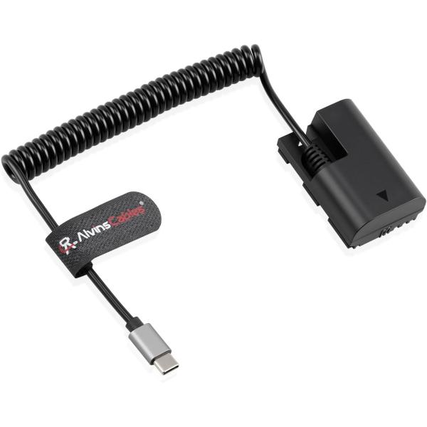 Alvin's Cables USB-C Type-c to LP-E6P Dummy Battery Power Coiled Cable for Canon EOS R5 Mark ll/ R5/ R6 Mark ll/ R6/ R7/ R Camera