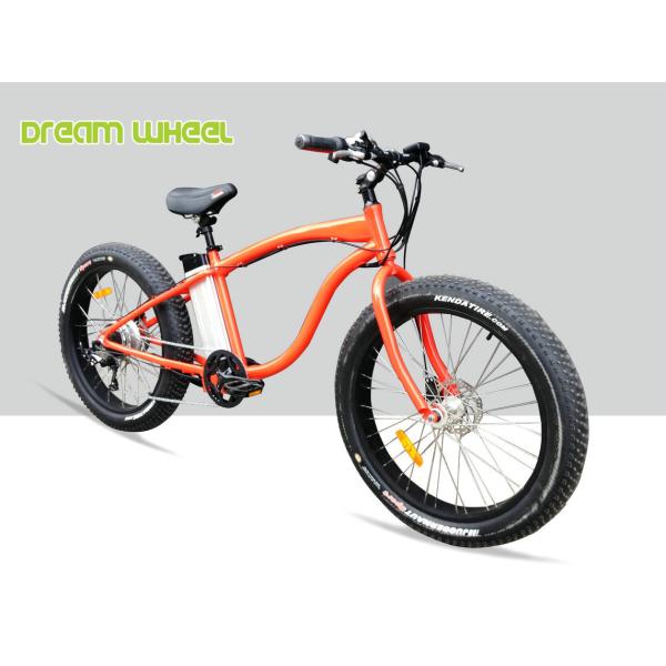 750W Electric Beach Cruiser Bikes Orange Aluminum Alloy 6061