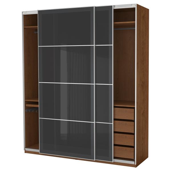 Elegant Wooden Cream Black Glass Wardrobe With Mirror Bedroom