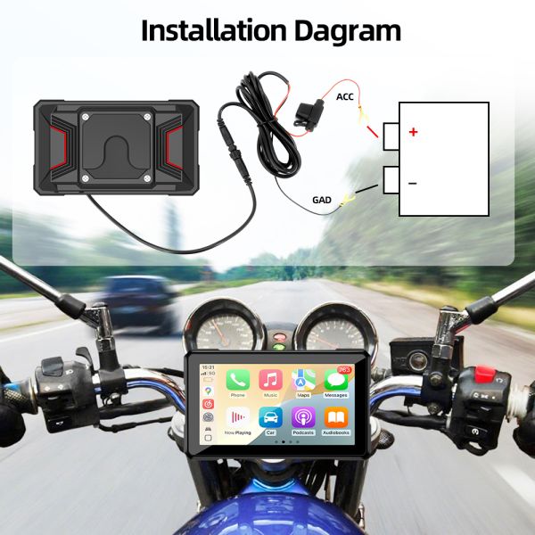 Magnetic detachable model CarPlay portable motorcycle navigation screen 5 Inch IPS Touch Screen Motorcycle CarPLay Navigation Display Waterproof IP67 Bluet0oth Music Playback Quick Released