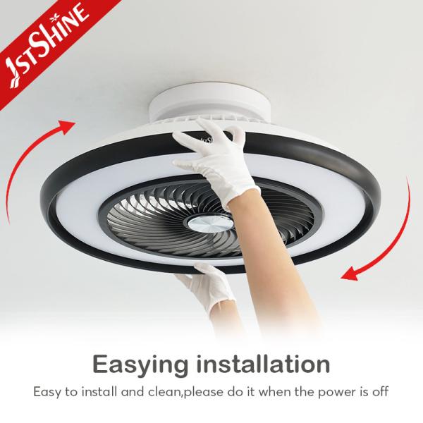 Ventilador de teto LED de controlo remoto inteligente com ventilação de ar e material metálico plástico